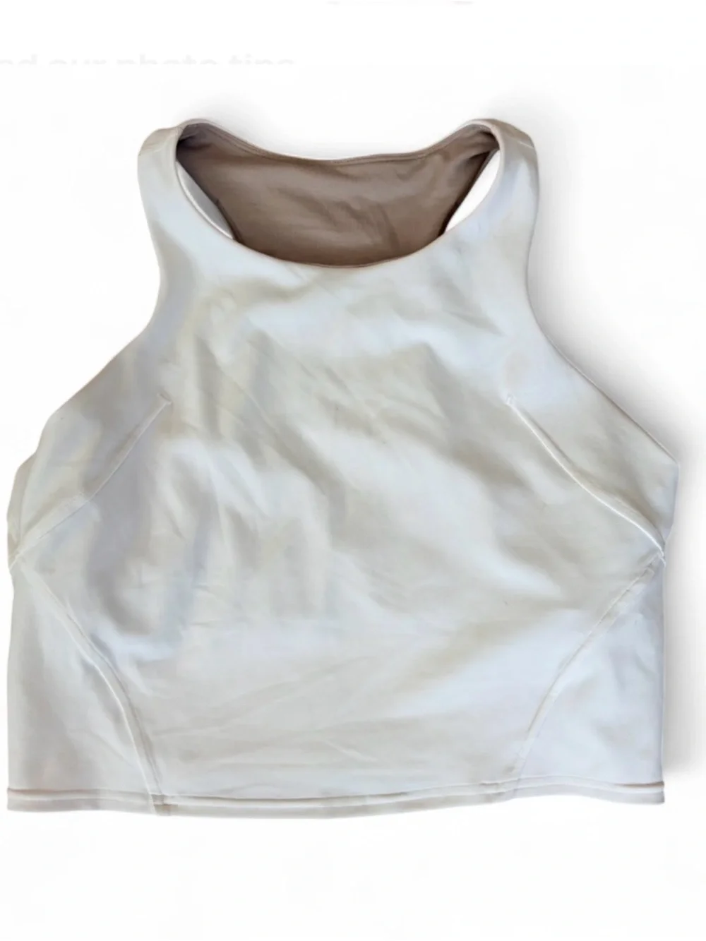 Lululemon White Longline Sports Bra Cropped Tank Size 12 Built In Bra Yoga Gym